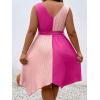 imageSOLY HUX Womens Plus Size Color Block Dress V Neck Sleeveless A Line Asymmetrical Hem Belted DressesPink Colorblock