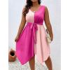 imageSOLY HUX Womens Plus Size Color Block Dress V Neck Sleeveless A Line Asymmetrical Hem Belted DressesPink Colorblock