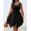 imageSOLY HUX Womens Plus Size Color Block Dress V Neck Sleeveless A Line Asymmetrical Hem Belted DressesPlain Black