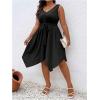 imageSOLY HUX Womens Plus Size Color Block Dress V Neck Sleeveless A Line Asymmetrical Hem Belted DressesPlain Black