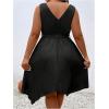 imageSOLY HUX Womens Plus Size Color Block Dress V Neck Sleeveless A Line Asymmetrical Hem Belted DressesPlain Black
