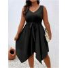 imageSOLY HUX Womens Plus Size Color Block Dress V Neck Sleeveless A Line Asymmetrical Hem Belted DressesPlain Black