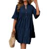 imageSOLY HUX Womens Plus Size Flounce Sleeve Ruffle Hem Dress Notched Neck Button Babydoll Smock DressesPlain Navy Blue