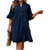 imageSOLY HUX Womens Plus Size Flounce Sleeve Ruffle Hem Dress Notched Neck Button Babydoll Smock DressesPlain Navy Blue
