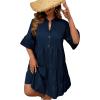 imageSOLY HUX Womens Plus Size Flounce Sleeve Ruffle Hem Dress Notched Neck Button Babydoll Smock DressesPlain Navy Blue