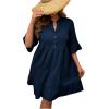 imageSOLY HUX Womens Plus Size Flounce Sleeve Ruffle Hem Dress Notched Neck Button Babydoll Smock DressesPlain Navy Blue