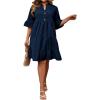 imageSOLY HUX Womens Plus Size Flounce Sleeve Ruffle Hem Dress Notched Neck Button Babydoll Smock DressesPlain Navy Blue