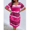 imageSOLY HUX Womens Plus Size Leopard Print V Neck Short Sleeve T Shirt Dress Summer Short DressesHotpink Print