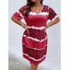 imageSOLY HUX Womens Plus Size Leopard Print V Neck Short Sleeve T Shirt Dress Summer Short DressesMulticoloured Print