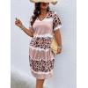 imageSOLY HUX Womens Plus Size Leopard Print V Neck Short Sleeve T Shirt Dress Summer Short DressesMulticoloured Printed