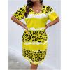 imageSOLY HUX Womens Plus Size Leopard Print V Neck Short Sleeve T Shirt Dress Summer Short DressesYellow Print