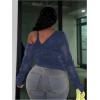 imageSOLY HUX Womens Plus Size T Shirts See Through Sheer Tops Off The Shoulder Long Sleeve Sexy Sparkly TeePlain Dark Blue