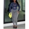 imageSOLY HUX Womens Plus Size T Shirts See Through Sheer Tops Off The Shoulder Long Sleeve Sexy Sparkly TeePlain Dark Blue