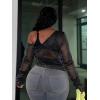 imageSOLY HUX Womens Plus Size T Shirts See Through Sheer Tops Off The Shoulder Long Sleeve Sexy Sparkly TeePure Black