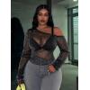 imageSOLY HUX Womens Plus Size T Shirts See Through Sheer Tops Off The Shoulder Long Sleeve Sexy Sparkly TeePure Black