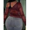imageSOLY HUX Womens Plus Size T Shirts See Through Sheer Tops Off The Shoulder Long Sleeve Sexy Sparkly TeeSolid Burgundy
