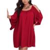 imageSOLY HUX Women Plus Size Summer Dress Cold Shoulder Short Sleeve Casual Loose Short DressesPlain Red