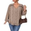 imageSOLY HUX Womens Plus Size Allover Print V Neck Bishop Long Sleeve Ruffle Hem Blouse TopsApricot Print
