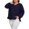 imageSOLY HUX Womens Plus Size Allover Print V Neck Bishop Long Sleeve Ruffle Hem Blouse TopsNavy Blue Leopard
