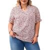 imageSOLY HUX Womens Plus Size Allover Printed Notched V Neck Short Sleeve Casual Blouse TopsBeige Floral Print