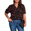 imageSOLY HUX Womens Plus Size Allover Printed Notched V Neck Short Sleeve Casual Blouse TopsBlack Print