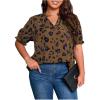 imageSOLY HUX Womens Plus Size Allover Printed Notched V Neck Short Sleeve Casual Blouse TopsCoffee Brown Print