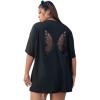 imageSOLY HUX Womens Plus Size Butterfly Embroidered Cut Out Back Half Sleeve T Shirt Casual Tee TopsBlack