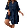 imageSOLY HUX Womens Plus Size Flounce Sleeve Ruffle Hem Dress Notched Neck Button Babydoll Smock DressesPlain Navy Blue