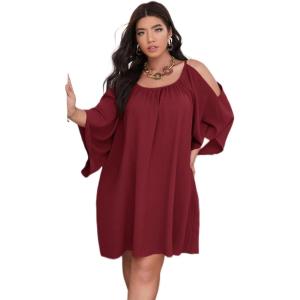 imageSOLY HUX Women Plus Size Summer Dress Cold Shoulder Short Sleeve Casual Loose Short DressesRed
