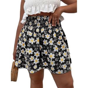 imageSOLY HUX Womens Plus Size Ditsy Floral Print Shirred Elastic High Waisted Wide Leg ShortsBlack