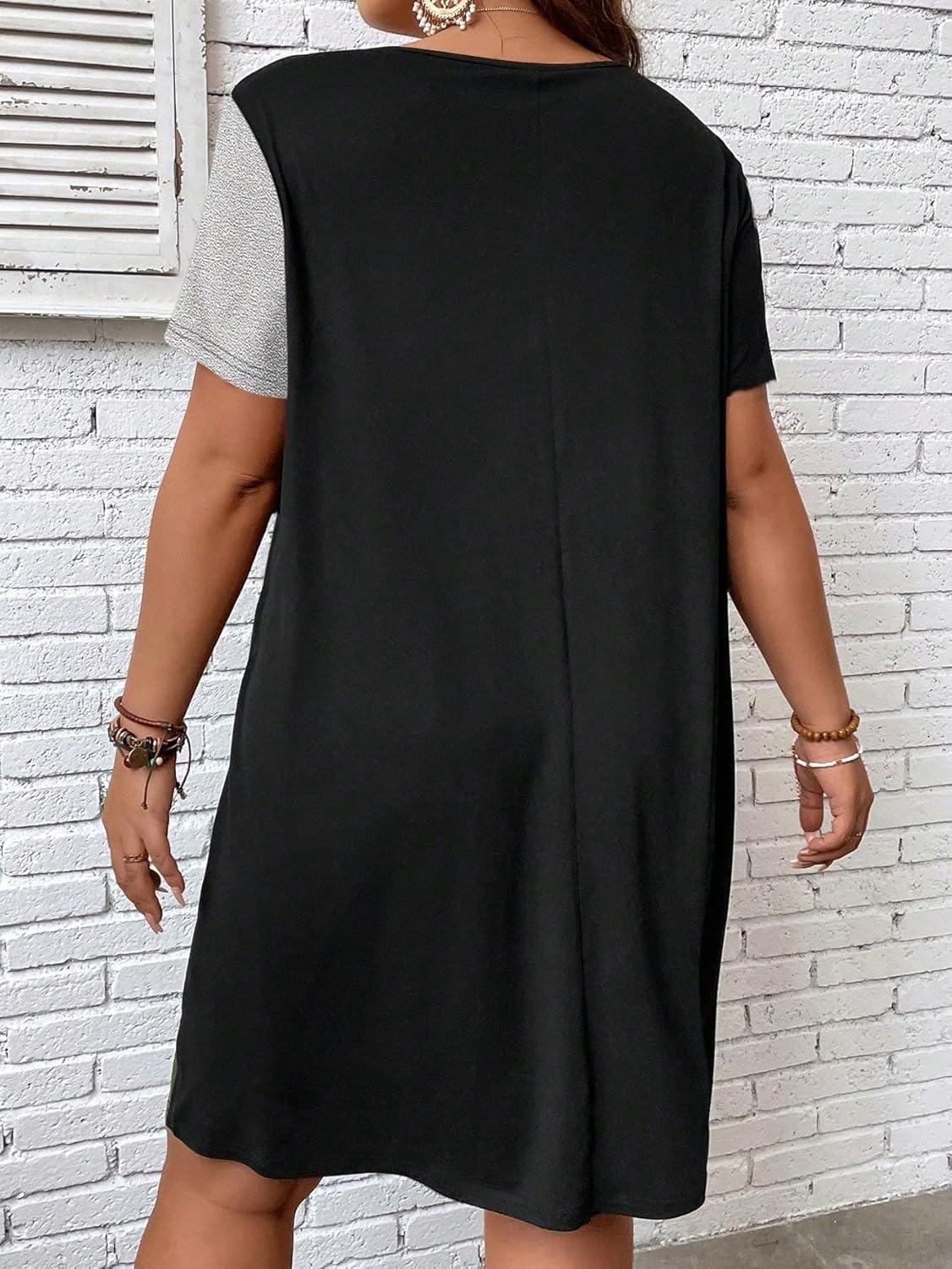 imageSOLY HUX Womens Plus Size Dress Color Block Short Sleeve T Shirt Dress Casual Summer DressesColorblock Grey