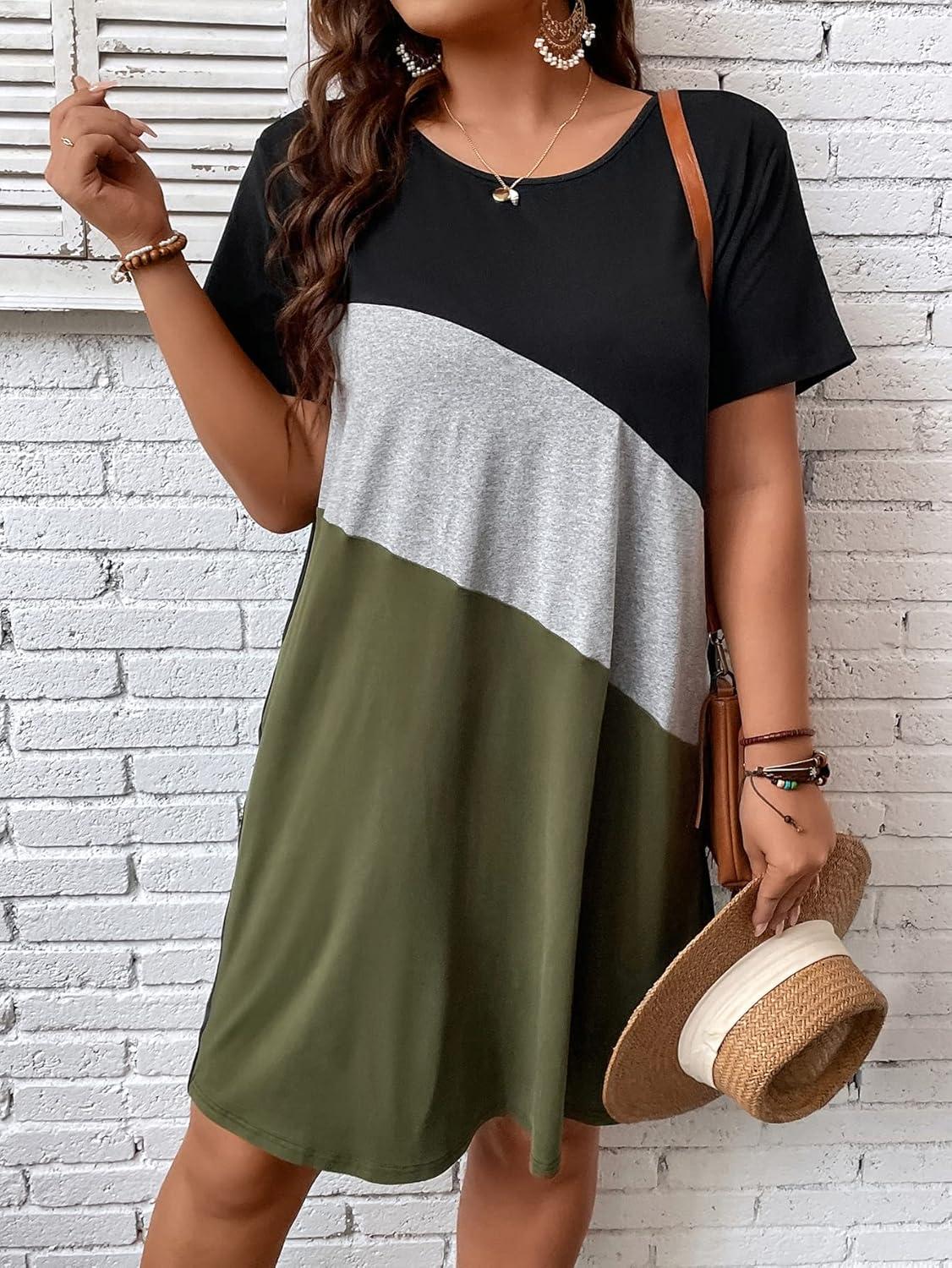 imageSOLY HUX Womens Plus Size Dress Color Block Short Sleeve T Shirt Dress Casual Summer DressesMulti Colorblock