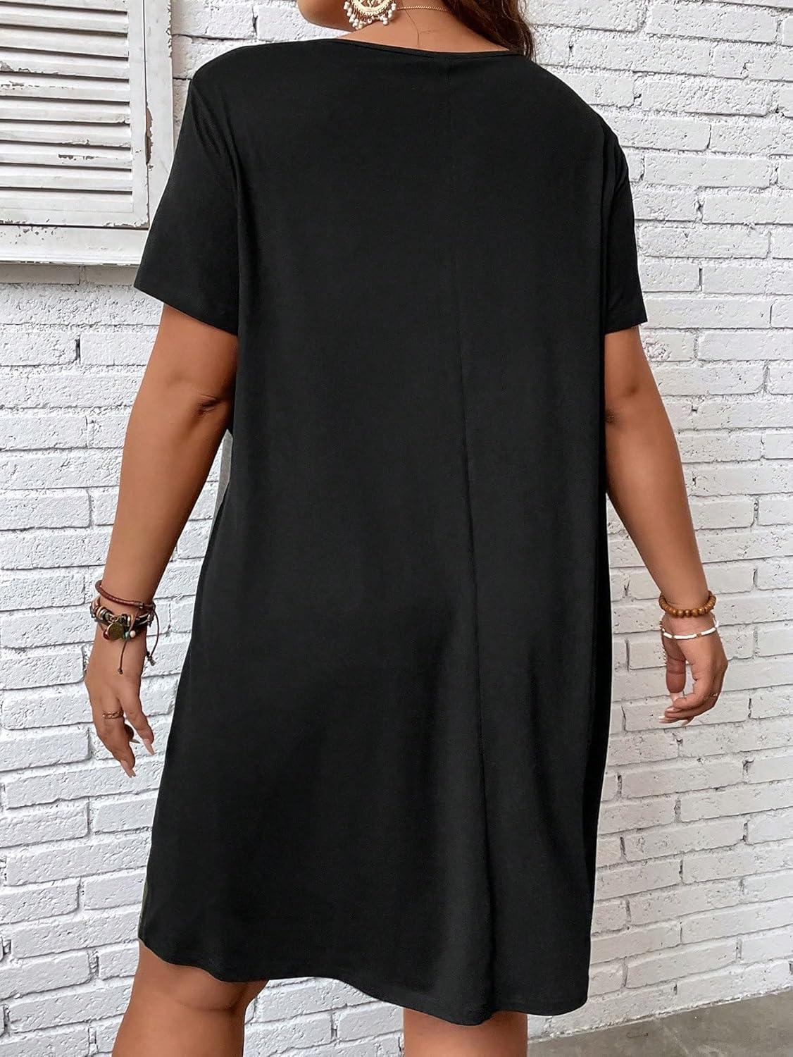 imageSOLY HUX Womens Plus Size Dress Color Block Short Sleeve T Shirt Dress Casual Summer DressesOrange Colorblock