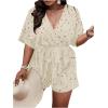 imageSOLY HUX Womens Plus Size Allover Print Romper V Neck Wrap Half Sleeve Belted Summer Short JumpsuitApricot Printed