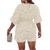 imageSOLY HUX Womens Plus Size Allover Print Romper V Neck Wrap Half Sleeve Belted Summer Short JumpsuitApricot Printed