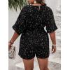 imageSOLY HUX Womens Plus Size Allover Print Romper V Neck Wrap Half Sleeve Belted Summer Short JumpsuitBlack Print