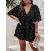 imageSOLY HUX Womens Plus Size Allover Print Romper V Neck Wrap Half Sleeve Belted Summer Short JumpsuitBlack Print