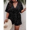 imageSOLY HUX Womens Plus Size Allover Print Romper V Neck Wrap Half Sleeve Belted Summer Short JumpsuitBlack Print