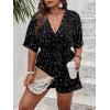 imageSOLY HUX Womens Plus Size Allover Print Romper V Neck Wrap Half Sleeve Belted Summer Short JumpsuitBlack Print