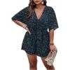 imageSOLY HUX Womens Plus Size Allover Print Romper V Neck Wrap Half Sleeve Belted Summer Short JumpsuitDark Blue Print