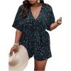imageSOLY HUX Womens Plus Size Allover Print Romper V Neck Wrap Half Sleeve Belted Summer Short JumpsuitDark Blue Print