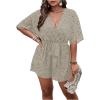 imageSOLY HUX Womens Plus Size Allover Print Romper V Neck Wrap Half Sleeve Belted Summer Short JumpsuitLight Grey Print