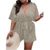 imageSOLY HUX Womens Plus Size Allover Print Romper V Neck Wrap Half Sleeve Belted Summer Short JumpsuitLight Grey Print