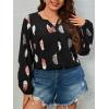 imageSOLY HUX Womens Plus Size Allover Printed Notched V Neck Long Sleeve Casual Blouse TopsBlack Feather Print