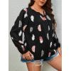 imageSOLY HUX Womens Plus Size Allover Printed Notched V Neck Long Sleeve Casual Blouse TopsBlack Feather Print