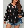 imageSOLY HUX Womens Plus Size Allover Printed Notched V Neck Long Sleeve Casual Blouse TopsBlack Feather Print