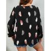 imageSOLY HUX Womens Plus Size Allover Printed Notched V Neck Long Sleeve Casual Blouse TopsBlack Feather Print