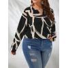 imageSOLY HUX Womens Plus Size Allover Printed Notched V Neck Long Sleeve Casual Blouse TopsBlack Print