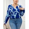 imageSOLY HUX Womens Plus Size Allover Printed Notched V Neck Long Sleeve Casual Blouse TopsBlue Printed