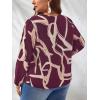 imageSOLY HUX Womens Plus Size Allover Printed Notched V Neck Long Sleeve Casual Blouse TopsBurgundy Print